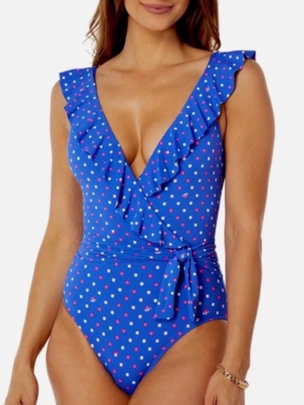 Lilly Pulitzer Delphie One-Piece Swimsuit – Borealis Blue Lilly Squared Sz 6